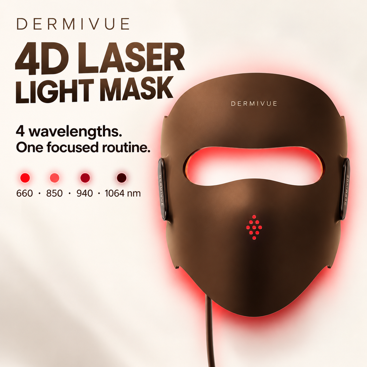 Dermivue 4D laser light mask. Four wavelengths: 660, 850, 940 and 1064 nm.