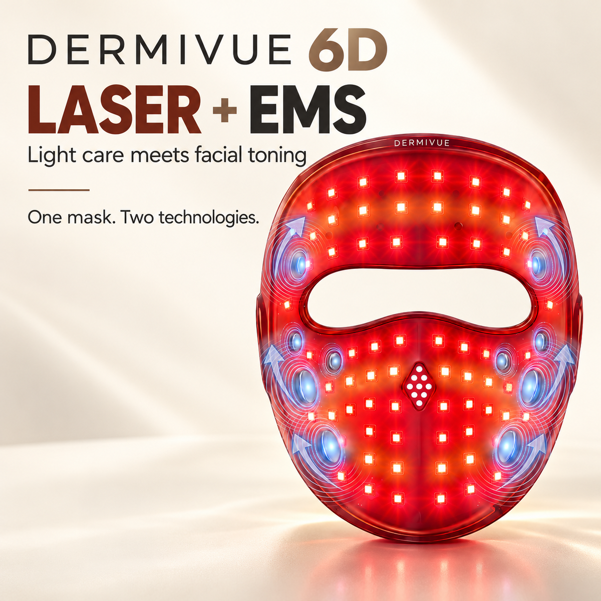 Dermivue 6D: laser light care and EMS facial toning in one mask.